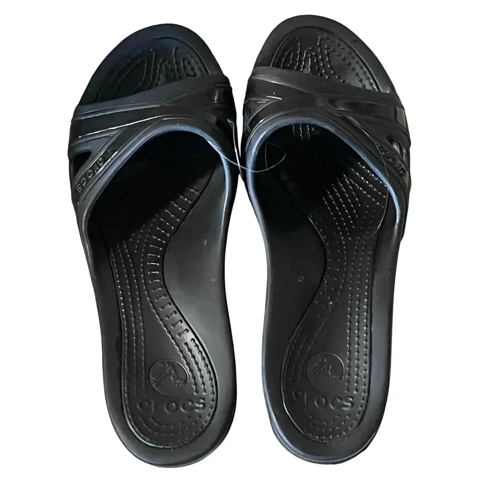 Crocs Sassari Wedge Slide Sandals Women’s Size 8 Black Open Toe Comfort Shoes